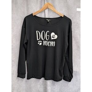 Versona Womens Dog Mom Graphic Long Sleeve Top Black Scoop Neck Size‎ M